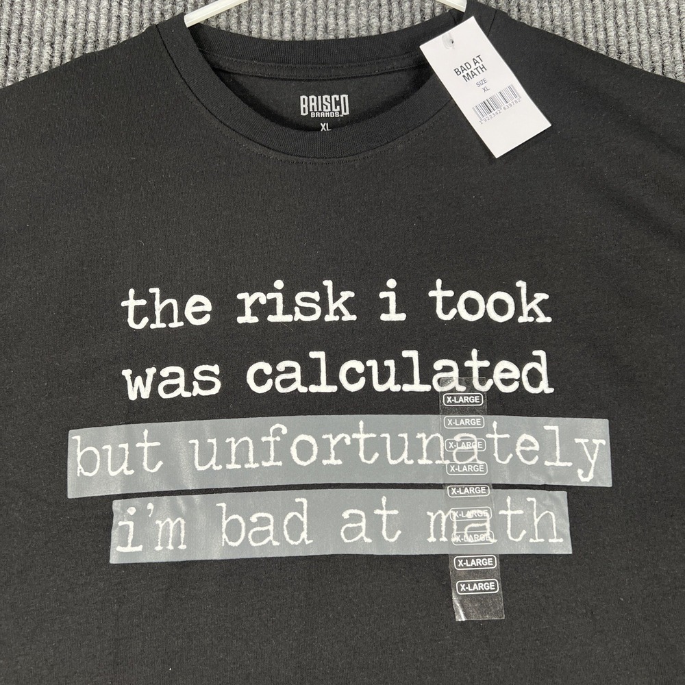 Bad at Math Shirt Mens XL Extra Large Black Short Sleeve Brisco New‎ with Tags